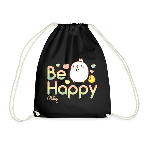 Spreadshirt Molang Piu Piu Be Happy Spruch Turnbeutel, One size, Schwarz von Spreadshirt