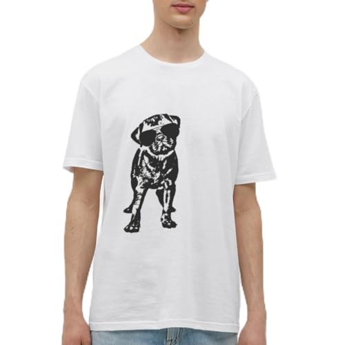 Spreadshirt Mops Hund Mit Sonnenbrille Männer T-Shirt, L, weiß von Spreadshirt