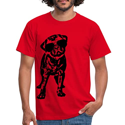 Spreadshirt Mops Hund Mit Sonnenbrille Männer T-Shirt, L, Rot von Spreadshirt