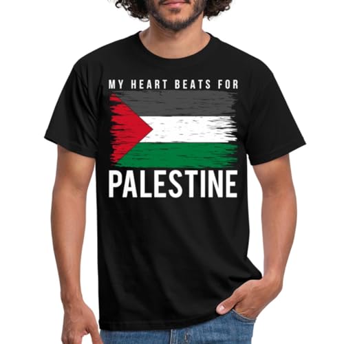 Spreadshirt My Heart Beats for Palestine - Mein Herz Schlägt Für Palästina Männer T-Shirt, S, Schwarz von Spreadshirt