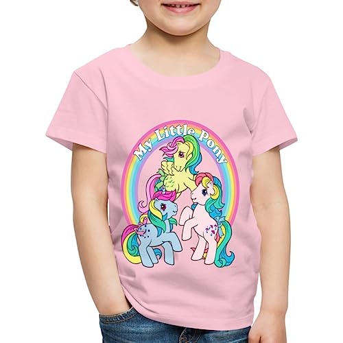 Spreadshirt My Little Pony Retro Bunte Ponys Unter Dem Regenbogen Kinder Premium T-Shirt, 122/128 (6 Jahre), Hellrosa von Spreadshirt