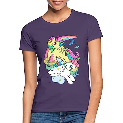 Spreadshirt My Little Pony Retro Ponys Mit Bunter Mähne Frauen T-Shirt, S, Dunkellila von Spreadshirt