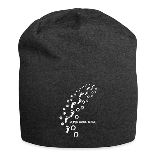 Spreadshirt Never Walk Alone Hund Mensch Hufabdrücke Jersey-Beanie, One Size, Anthrazit von Spreadshirt