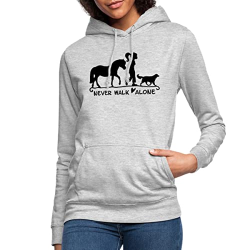 Spreadshirt Never Walk Alone Pferd Hund Frauen Hoodie, L, Hellgrau meliert von Spreadshirt