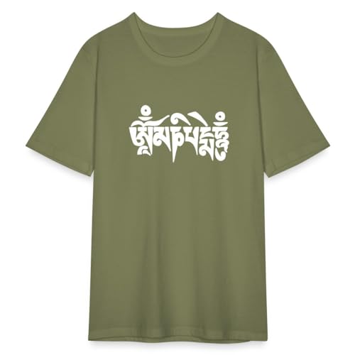 Spreadshirt Om Mani Padme Hum Männer Slim Fit T-Shirt, XL, Khaki Grün von Spreadshirt