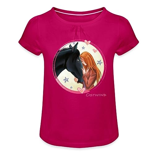Spreadshirt Ostwind Mika und Ostwind Pferdeliebe Mädchen T-Shirt mit Raffungen, 8 Jahre, Fuchsia von Spreadshirt