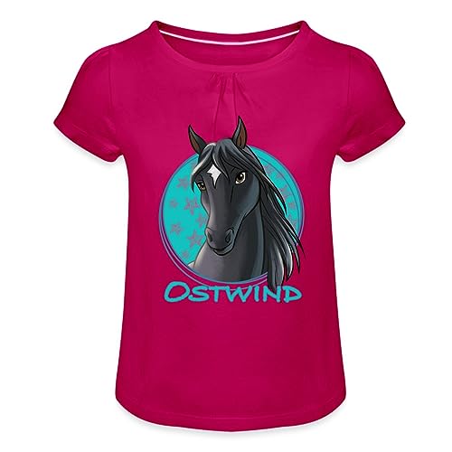 Spreadshirt Ostwind Pferd Porträt Mädchen T-Shirt mit Raffungen, 8 Jahre, Fuchsia von Spreadshirt