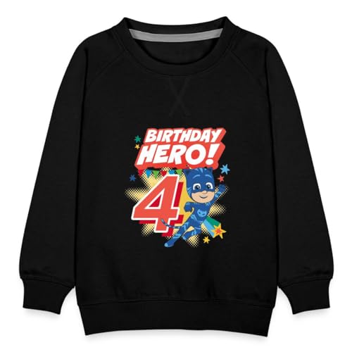 Spreadshirt PJ Masks Catboy Birthday Hero 4. Geburtstag Kinder Premium Pullover, 110/116 (5-6 Jahre), Schwarz von Spreadshirt