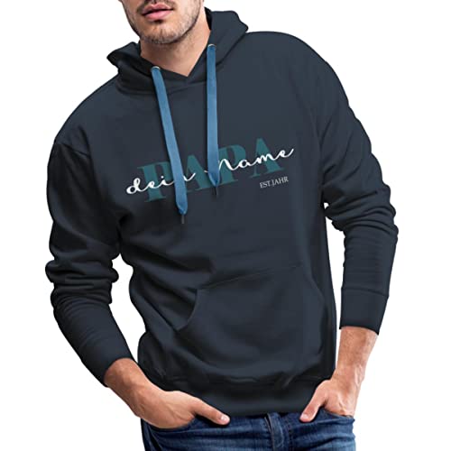 Spreadshirt Papa Kind Text Mit Name Geburtsjahr Personalisiert für Vater und Familien Männer Premium Hoodie, M, Navy von Spreadshirt