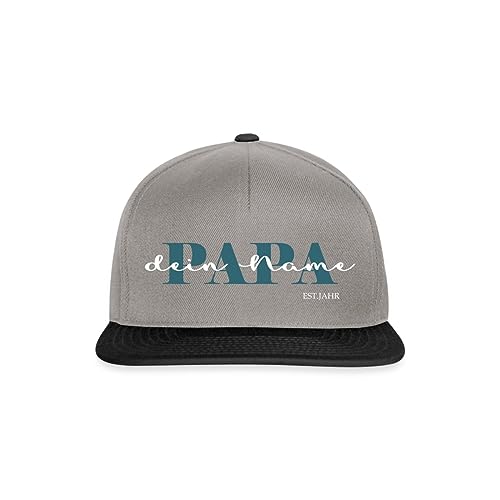 Spreadshirt Papa Kind Text Mit Name Geburtsjahr Personalisiert für Vater und Familien Snapback Cap, One Size, Graphit/Schwarz von Spreadshirt