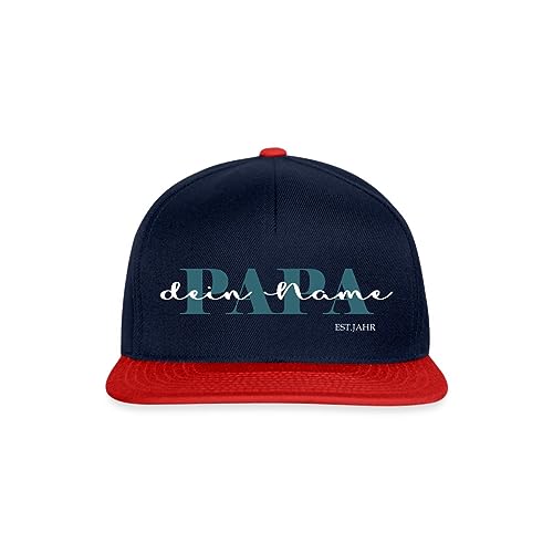 Spreadshirt Papa Kind Text Mit Name Geburtsjahr Personalisiert für Vater und Familien Snapback Cap, One Size, Navy/Rot von Spreadshirt