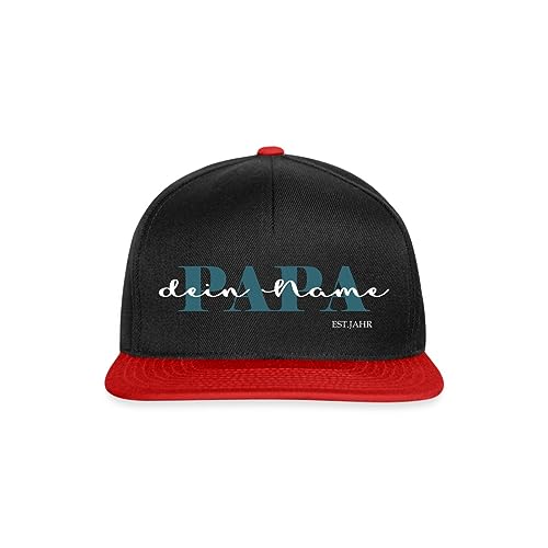 Spreadshirt Papa Kind Text Mit Name Geburtsjahr Personalisiert für Vater und Familien Snapback Cap, One Size, Schwarz/Rot von Spreadshirt