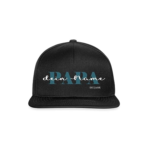 Spreadshirt Papa Kind Text Mit Name Geburtsjahr Personalisiert für Vater und Familien Snapback Cap, One Size, Schwarz/Schwarz von Spreadshirt