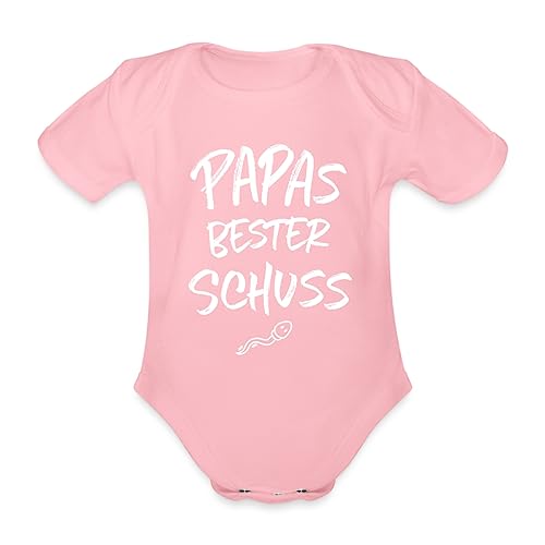 Spreadshirt Papas Bester Schuss Baby Party Lustiges Geschenk Baby Bio-Kurzarm-Body, 80 (9-12 M.), Hellrosa von Spreadshirt