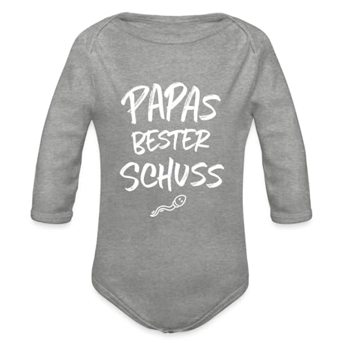Spreadshirt Papas Bester Schuss Baby Party Lustiges Geschenk Baby Bio-Langarm-Body, 80 (9-12 M.), Grau meliert von Spreadshirt