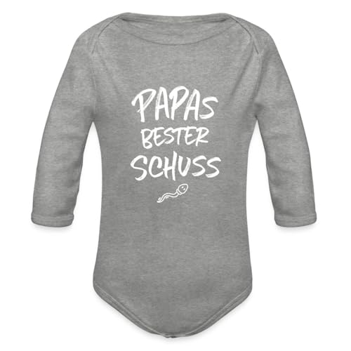 Spreadshirt Papas Bester Schuss Baby Party Lustiges Geschenk Baby Body Langarm, 80 (9-12 M.), Grau meliert von Spreadshirt