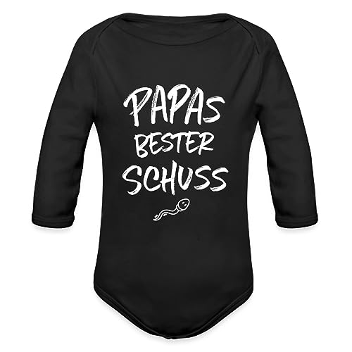 Spreadshirt Papas Bester Schuss Baby Party Lustiges Geschenk Baby Bio-Langarm-Body, 80 (9-12 M.), Schwarz von Spreadshirt