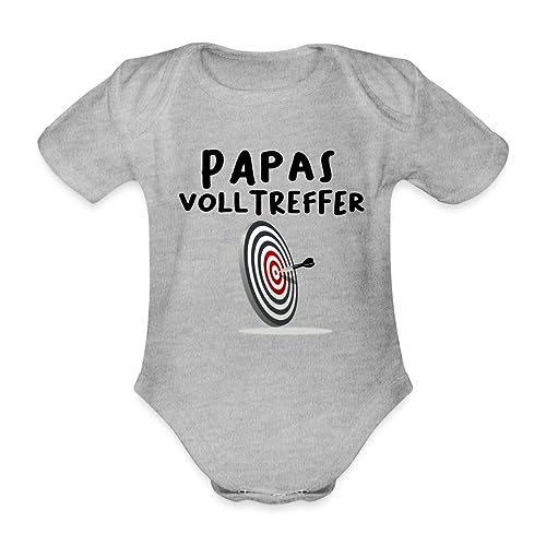 Spreadshirt Papas Volltreffer Witziger Spruch Dart Baby Bio-Kurzarm-Body, 74 (6-9 M.), Grau meliert von Spreadshirt