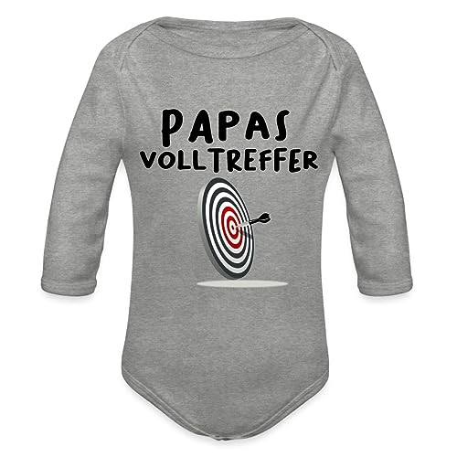 Spreadshirt Papas Volltreffer Witziger Spruch Dart Baby Bio-Langarm-Body, 68 (3-6 M.), Grau meliert von Spreadshirt