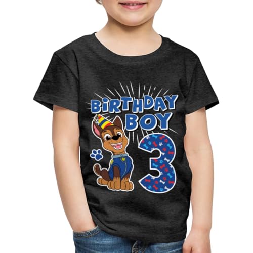 Spreadshirt Paw Patrol Chase 3 Jahre Alt 3. Geburtstag Kinder Premium T-Shirt, 98/104 (2 Jahre), Anthrazit von Spreadshirt