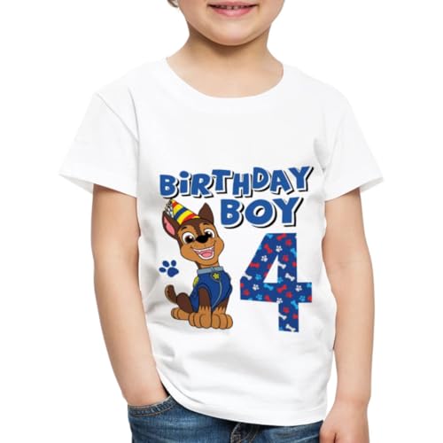 Spreadshirt Paw Patrol 4 Jahre Alt Geschenk 4. Geburtstag Chase Kinder Premium T-Shirt, 98/104 (2 Jahre), Weiß von Spreadshirt