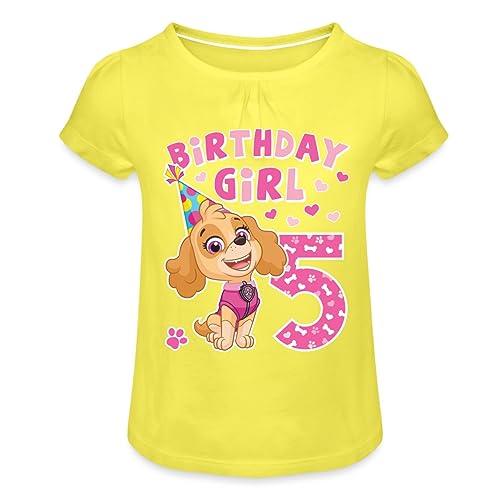 Spreadshirt Paw Patrol Skye 5. Geburtstag Mädchen T-Shirt mit Raffungen, 4 Jahre, Gelb von Spreadshirt