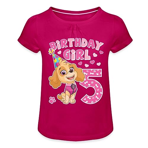 Spreadshirt Paw Patrol Skye 5. Geburtstag Mädchen T-Shirt mit Raffungen, 8 Jahre, Fuchsia von Spreadshirt