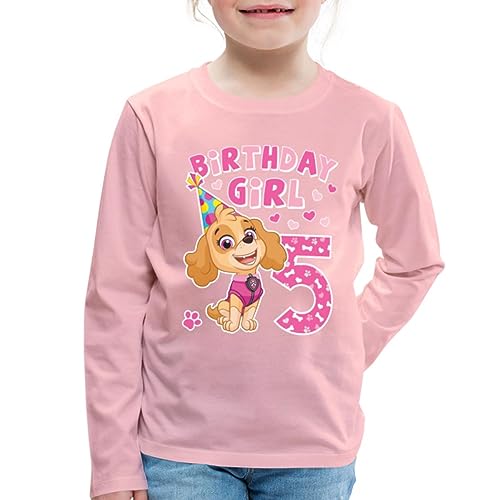 Spreadshirt Paw Patrol Skye 5. Geburtstag Kinder Premium Langarmshirt, 110/116 (4 Jahre), Hellrosa von Spreadshirt