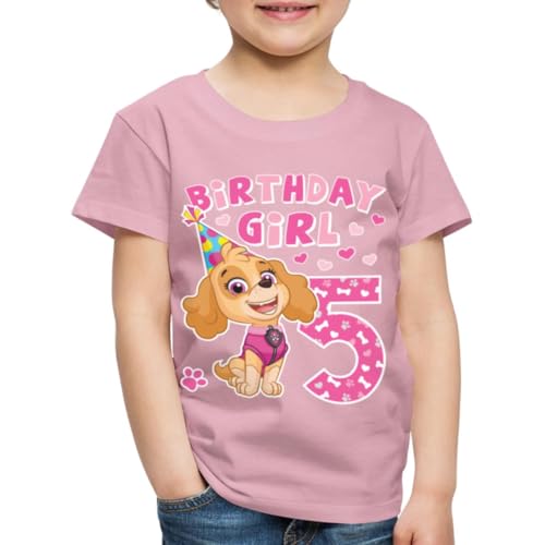 Spreadshirt Paw Patrol Skye 5. Geburtstag Kinder Premium T-Shirt, 110/116 (4 Jahre), Hellrosa von Spreadshirt