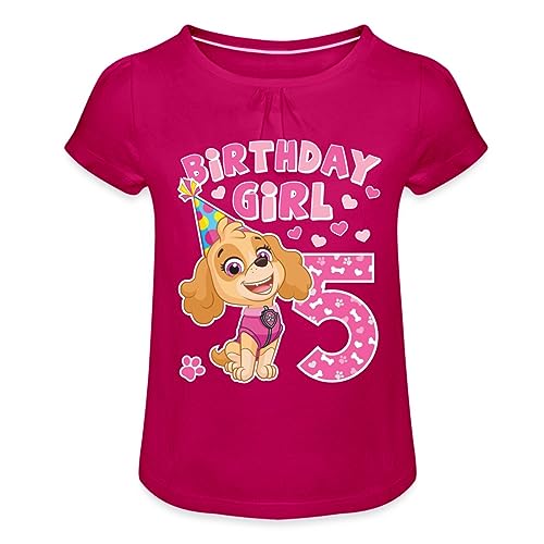 Spreadshirt Paw Patrol Skye 5. Geburtstag Mädchen T-Shirt mit Raffungen, 10 Jahre, Fuchsia von Spreadshirt