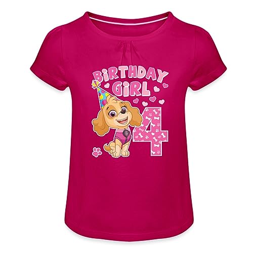 Spreadshirt Paw Patrol Geschenk 4 Jahre Alt 4. Geburtstag Skye Mädchen T-Shirt mit Raffungen, 8 Jahre, Fuchsia von Spreadshirt