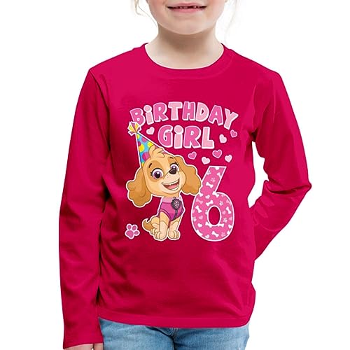 Spreadshirt Paw Patrol Geschenk 6 Jahre Alt 6. Geburtstag Skye Kinder Premium Langarmshirt, 122/128 (6 Jahre), Dunkles Pink von Spreadshirt