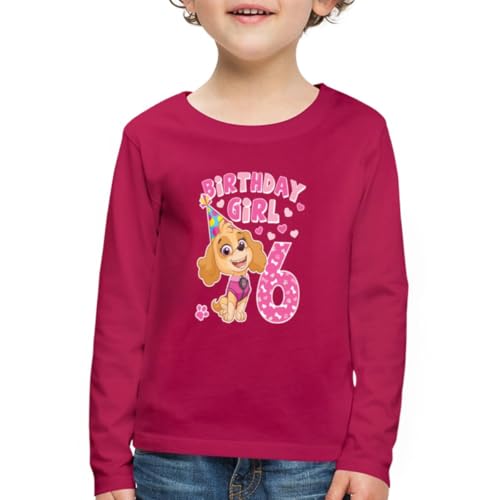 Spreadshirt Paw Patrol Geschenk 6 Jahre Alt 6. Geburtstag Skye Kinder Premium Langarmshirt, 134/140 (8 Jahre), Dunkles Pink von Spreadshirt