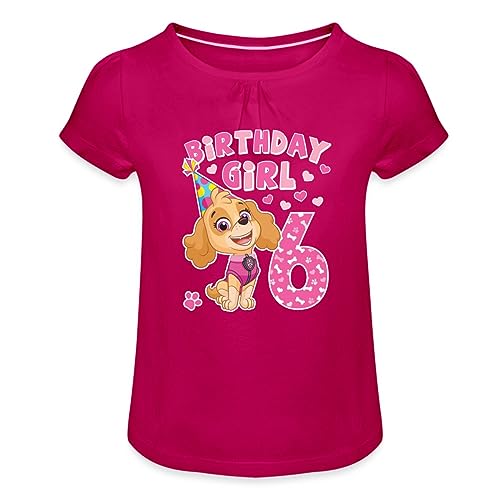 Spreadshirt Paw Patrol Geschenk 6 Jahre Alt 6. Geburtstag Skye Mädchen T-Shirt mit Raffungen, 6 Jahre, Fuchsia von Spreadshirt