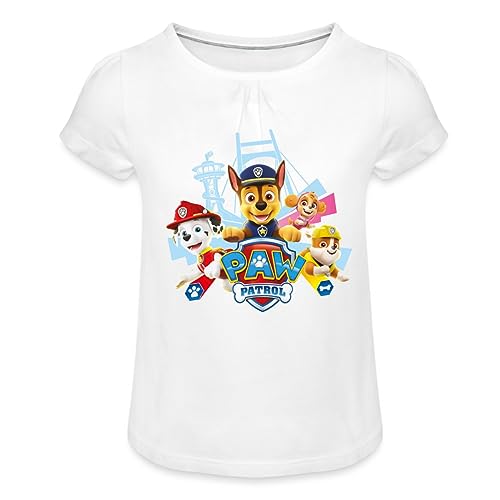 Spreadshirt Paw Patrol Logo Mädchen T-Shirt mit Raffungen, 4 Jahre, weiß von Spreadshirt