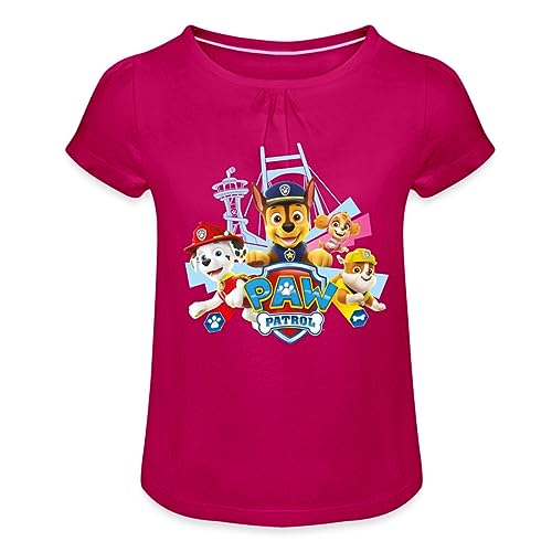 Spreadshirt Paw Patrol Logo Mädchen T-Shirt mit Raffungen, 6 Jahre, Fuchsia von Spreadshirt
