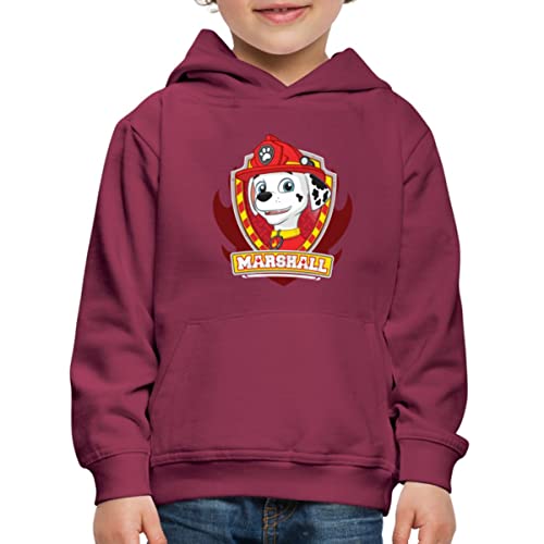 Spreadshirt Paw Patrol Marshall Feuerwehrhund Feuerwehr Emblem Kinder Premium Hoodie, 98/104 (3-4 Jahre), Bordeaux von Spreadshirt