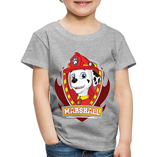 Spreadshirt Paw Patrol Marshall Feuerwehrhund Feuerwehr Emblem Kinder Premium T-Shirt, 98/104 (2 Jahre), Grau meliert von Spreadshirt