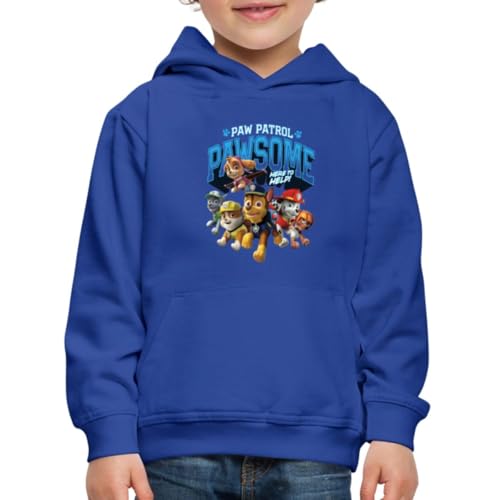 Spreadshirt Paw Patrol Pawsome Here to Help Spruch Blau Kinder Premium Hoodie, 98/104 (3-4 Jahre), Royalblau von Spreadshirt