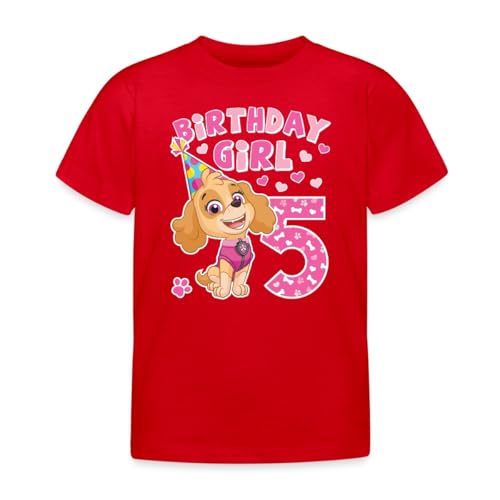 Spreadshirt Paw Patrol Skye 5. Geburtstag Kinder T-Shirt, 122/128 (7-8 Jahre), Rot von Spreadshirt