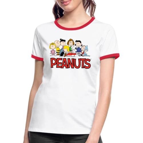 Spreadshirt Peanuts Snoppy Und Friends Frauen Kontrast T-Shirt, L, Weiß/Rot von Spreadshirt