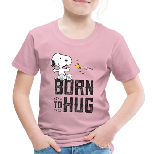 Spreadshirt Peanuts Snoopy Born to Hug Woodstock Kinder Premium T-Shirt, 98/104 (2 Jahre), Hellrosa von Spreadshirt