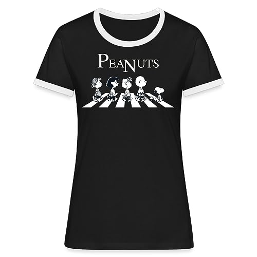 Spreadshirt Peanuts and Friends Abbey Road Frauen Kontrast T-Shirt, S, Schwarz/Weiß von Spreadshirt