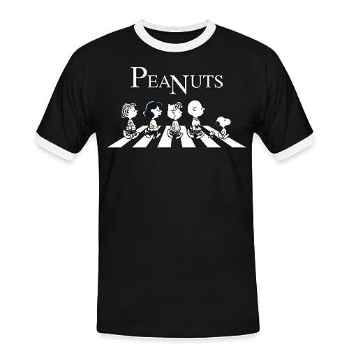 Spreadshirt Peanuts and Friends Abbey Road Männer Kontrast T-Shirt, M, Schwarz/Weiß von Spreadshirt