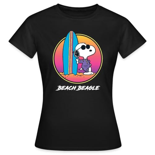 Spreadshirt Peanuts Snoopy Cool Surfen Strand Urlaub Frauen T-Shirt, L, Schwarz von Spreadshirt