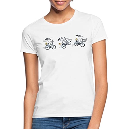 Spreadshirt Peanuts Snoopy Auf Fahrrad Frauen T-Shirt, L, weiß von Spreadshirt