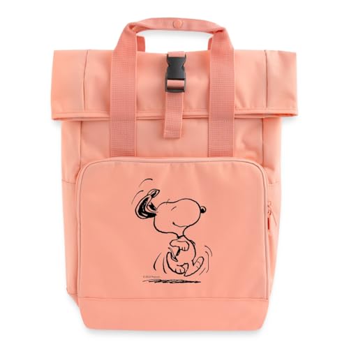 Spreadshirt Peanuts Snoopy Freut Sich Rolltop Rucksack mit zwei Griffen, One size, Chintzrosa von Spreadshirt
