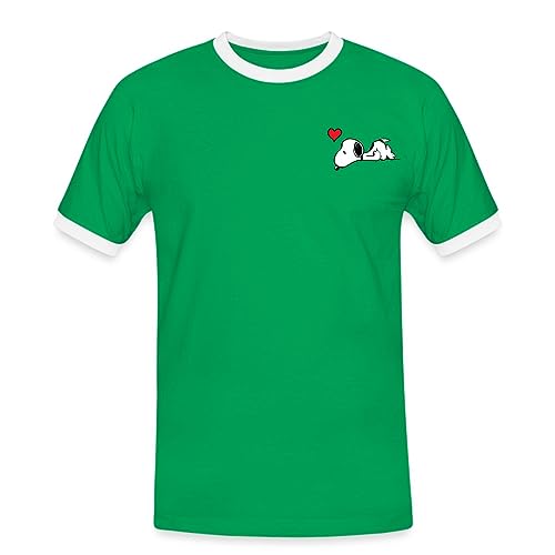 Spreadshirt Peanuts Snoopy Herz Brustmotiv Männer Kontrast T-Shirt, M, Kelly Green/Weiß von Spreadshirt