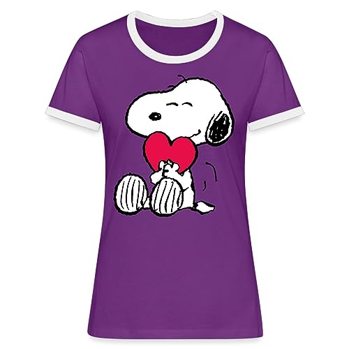 Spreadshirt Peanuts Snoopy Herz Love Geschenk Frauen Kontrast T-Shirt, M, Lila/Weiß von Spreadshirt