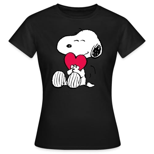 Spreadshirt Peanuts Snoopy Herz Love Geschenk Frauen T-Shirt, XXL, Schwarz von Spreadshirt